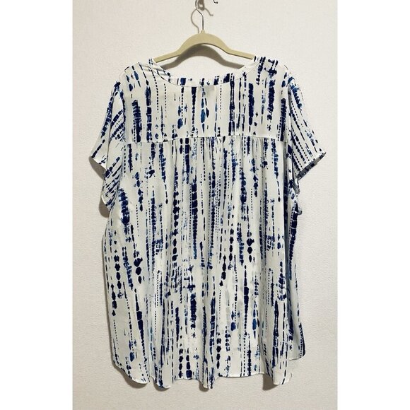 Torrid Top Womens 3X Blue Tie Dye Split Neck Georgette Lightweight Flowy Boho - Picture 4 of 8